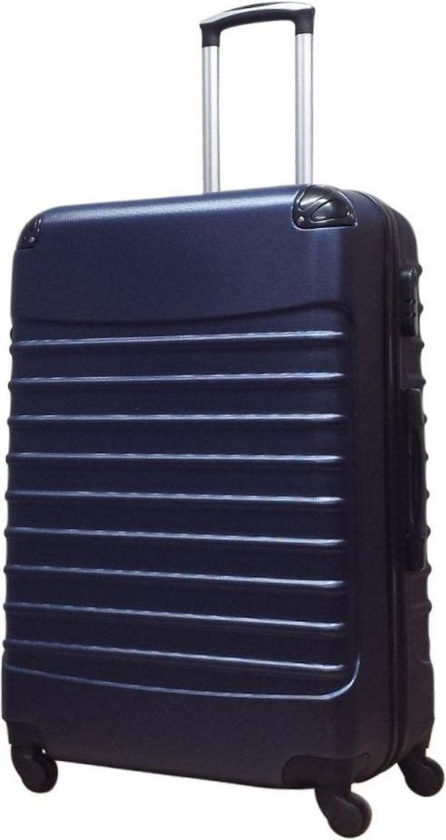 Mörkblått hårdresväskset med slitstarkt hardcase, två snygga bagage för moderna resenärer.