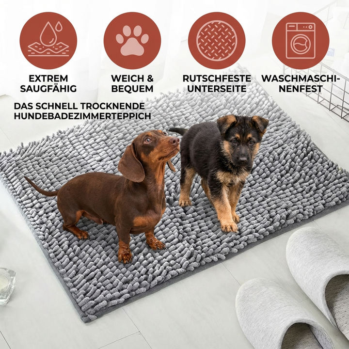 Mörkgrå chenille hundmatta, superabsorberande smutsfångare. Halkfri entrématta för golvskydd, maskintvättbar.