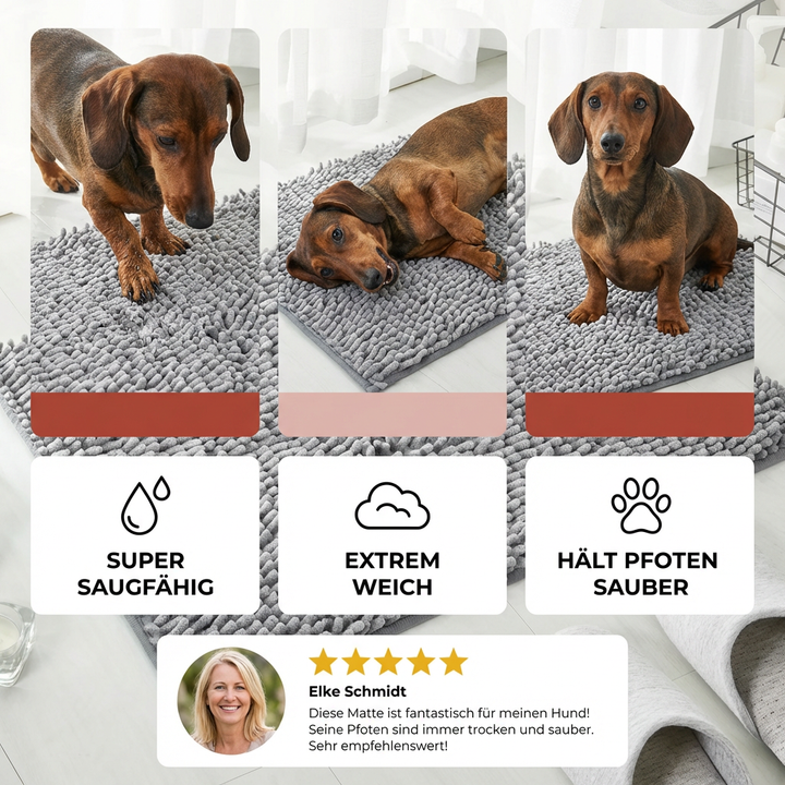 Halkfri hund smutsfångarmatta, superabsorberande entrématta i mörkgrå chenille. Idealisk för hemstädning, tvättbar.