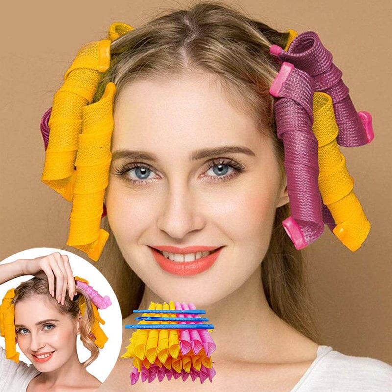 "Magic Curlers värmefri stylingkit rosa+orange, ger volym och mjuka lockar; idealiskt för olika hårtyper."