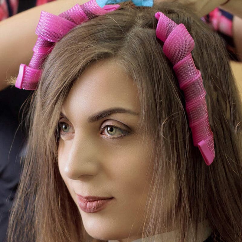 "Magic Curlers värmefri stylingkit rosa+orange, ger volym och mjuka lockar; idealiskt för olika hårtyper."