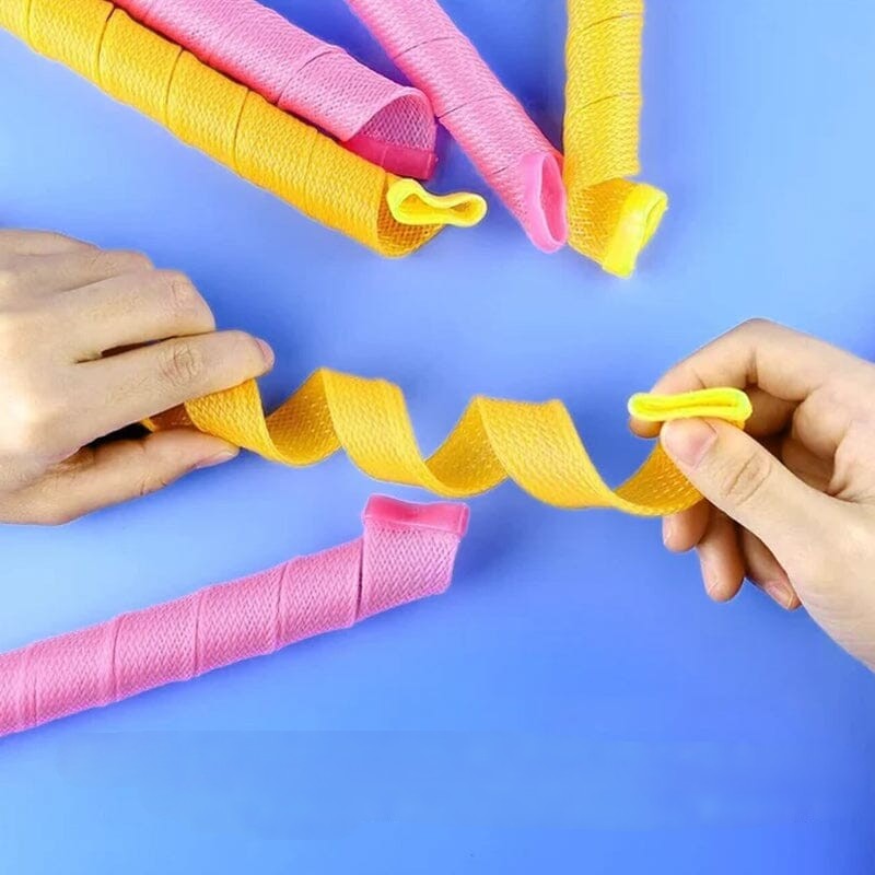 "Magic Curlers värmefri stylingkit rosa+orange, ger volym och mjuka lockar; idealiskt för olika hårtyper."