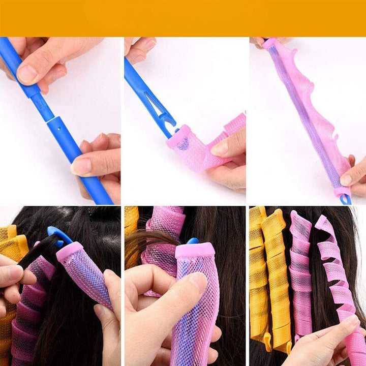 "Magic Curlers värmefri stylingkit rosa+orange, ger volym och mjuka lockar; idealiskt för olika hårtyper."