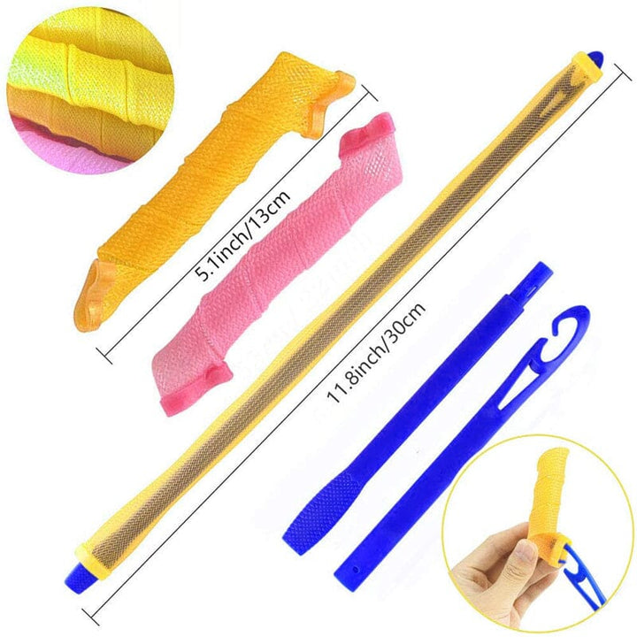 "Magic Curlers värmefri stylingkit rosa+orange, ger volym och mjuka lockar; idealiskt för olika hårtyper."