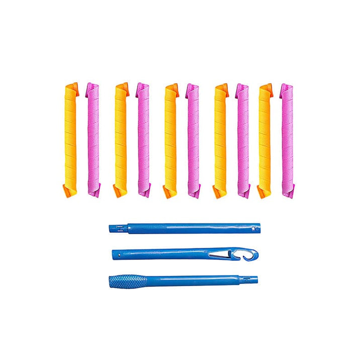 "Magic Curlers värmefri stylingkit rosa+orange, ger volym och mjuka lockar; idealiskt för olika hårtyper."