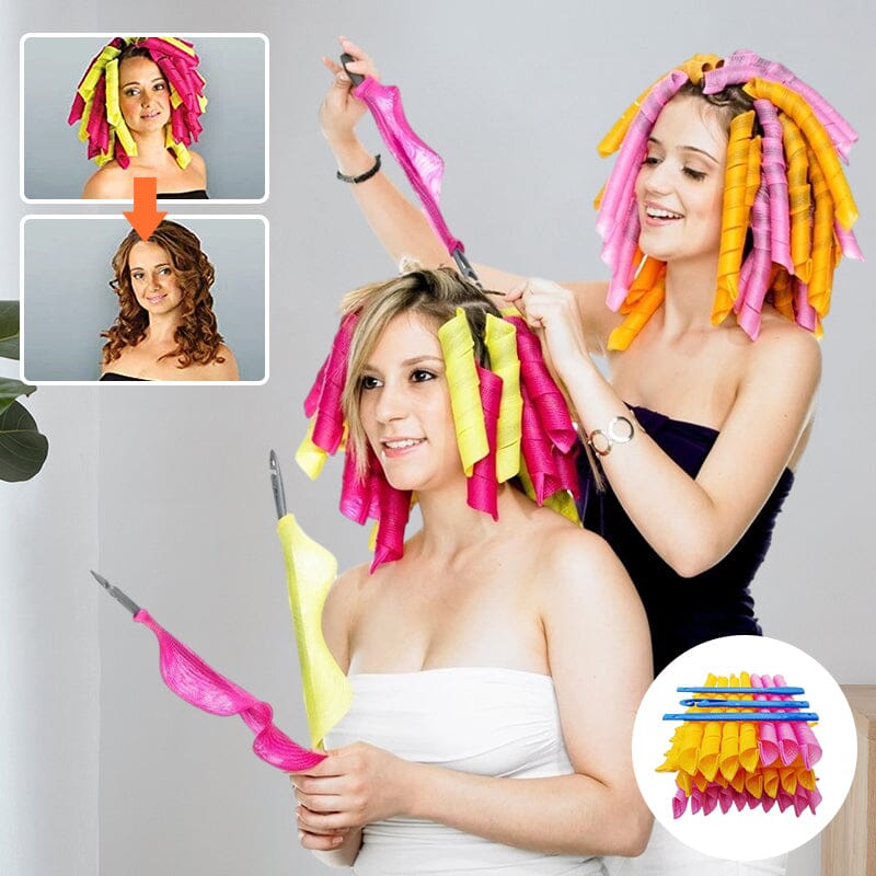 "Magic Curlers värmefri stylingkit rosa+orange, ger volym och mjuka lockar; idealiskt för olika hårtyper."