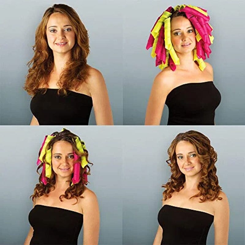 "Magic Curlers värmefri stylingkit rosa+orange, ger volym och mjuka lockar; idealiskt för olika hårtyper."