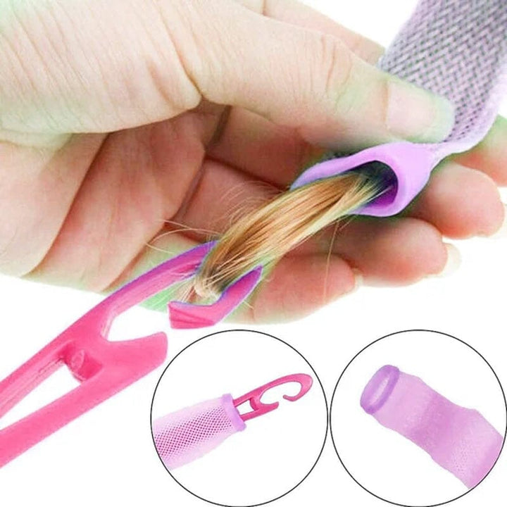 "Magic Curlers värmefri stylingkit rosa+orange, ger volym och mjuka lockar; idealiskt för olika hårtyper."