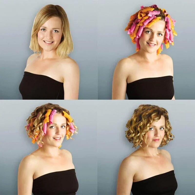 "Magic Curlers värmefri stylingkit rosa+orange, ger volym och mjuka lockar; idealiskt för olika hårtyper."