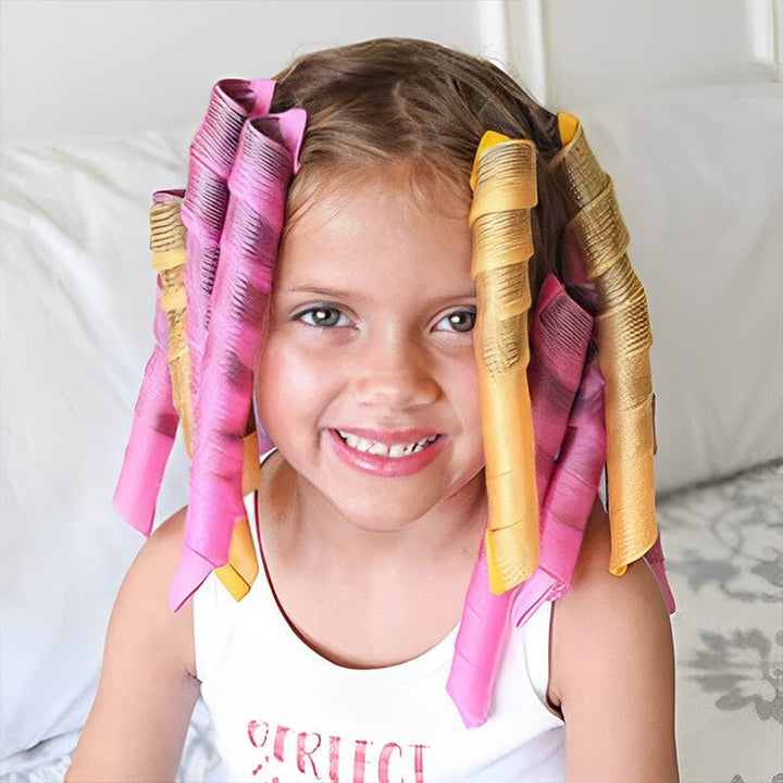 "Magic Curlers värmefri stylingkit rosa+orange, ger volym och mjuka lockar; idealiskt för olika hårtyper."