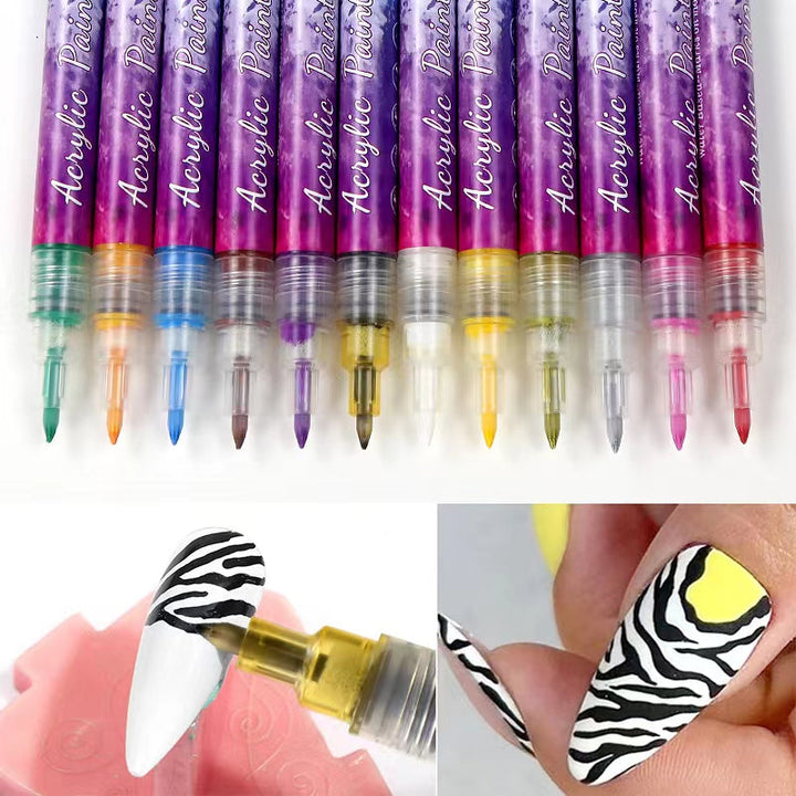 "Magic Manikyr Markör-set 12 färger, eleganta pennor för nagelkonst med ultrafina spetsar och livliga färger, nageldesign."