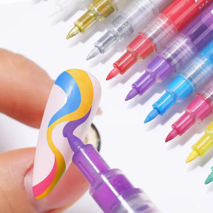 "Magic Manikyr Markör-set 12 färger, eleganta pennor för nagelkonst med ultrafina spetsar och livliga färger, nageldesign."