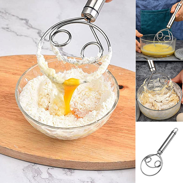 "Magisk degvisp i rostfritt stål, ergonomisk design, perfekt för deg och såser, hållbar och lätt att rengöra, köksredskap."