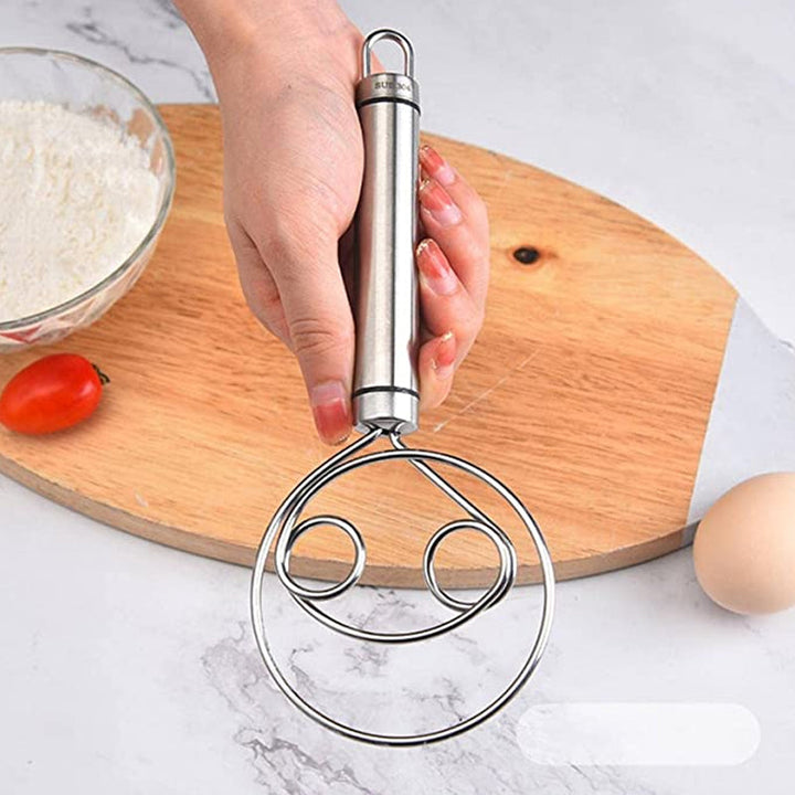 "Magisk degvisp i rostfritt stål, ergonomisk design, perfekt för deg och såser, hållbar och lätt att rengöra, köksredskap."