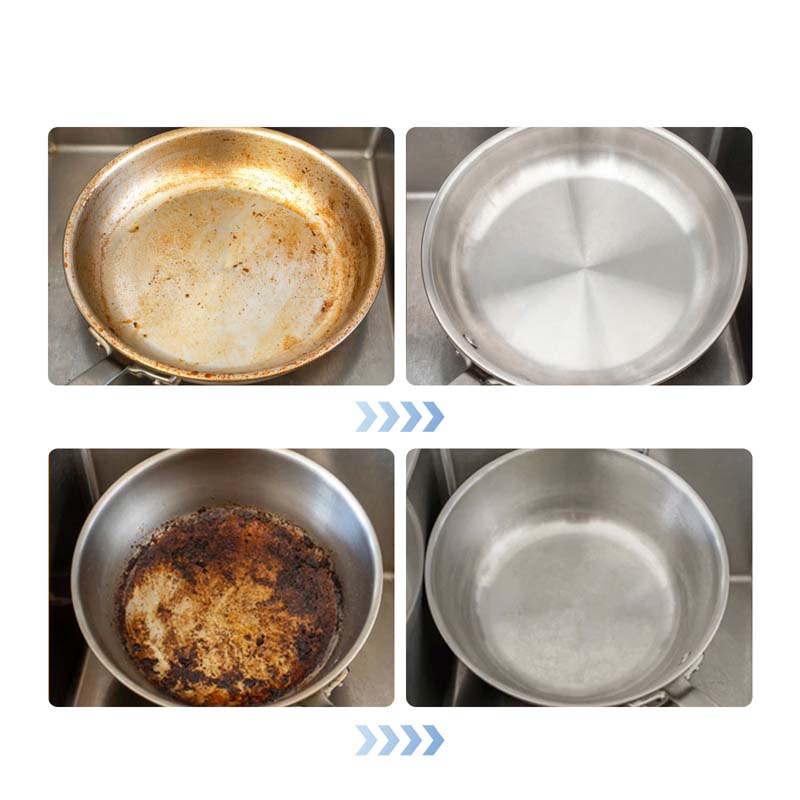 "Magisk, miljövänlig rengöringspasta för rostfritt stål, avlägsnar fläckar och smuts för glänsande rena köksytor."