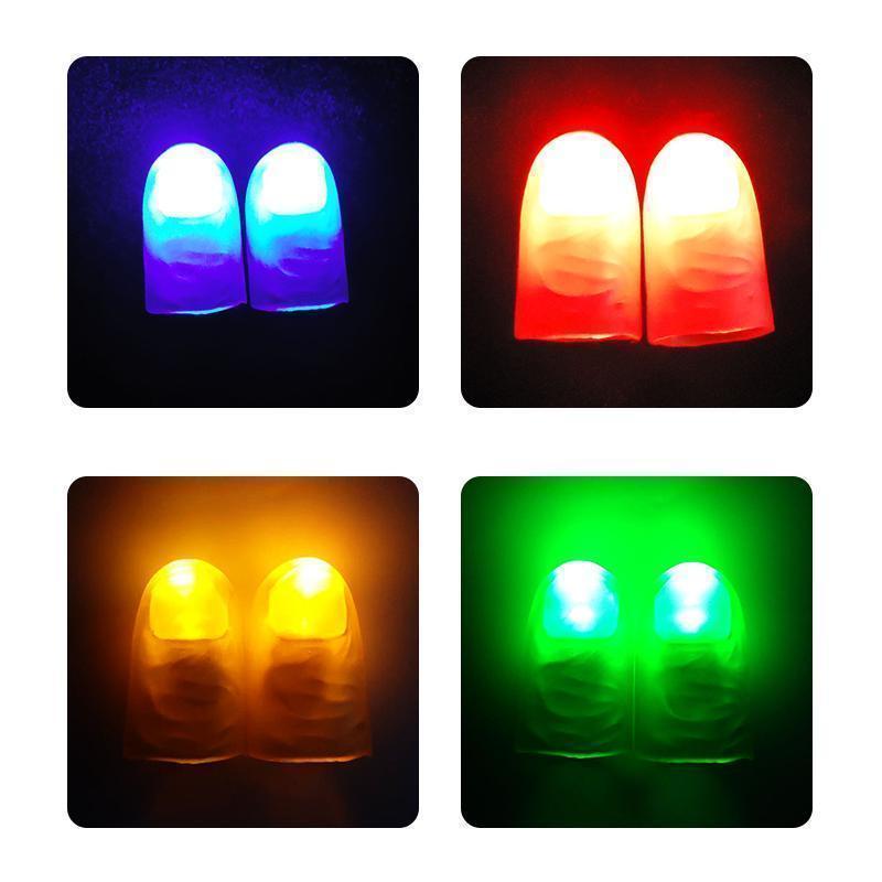 "Magisk tumme LED leksak: Färgglada ljus på fingertopparna, perfekt för magiska tricks och spännande ljusshower."