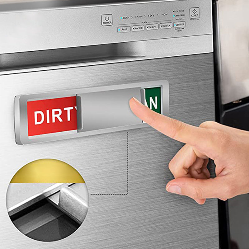 "Magnetisk diskmaskinsskylt, ren/smutsig indikator, elegant design, kontrastfärger, svart/vit, smart kökstillägg."