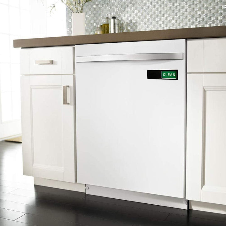 "Magnetisk diskmaskinsskylt, ren/smutsig indikator, elegant design, kontrastfärger, svart/vit, smart kökstillägg."