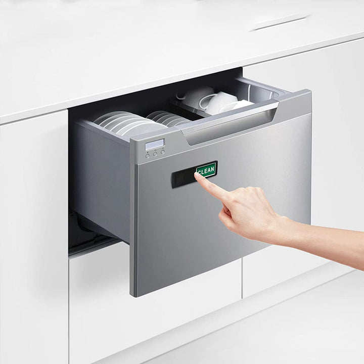 "Magnetisk diskmaskinsskylt, ren/smutsig indikator, elegant design, kontrastfärger, svart/vit, smart kökstillägg."