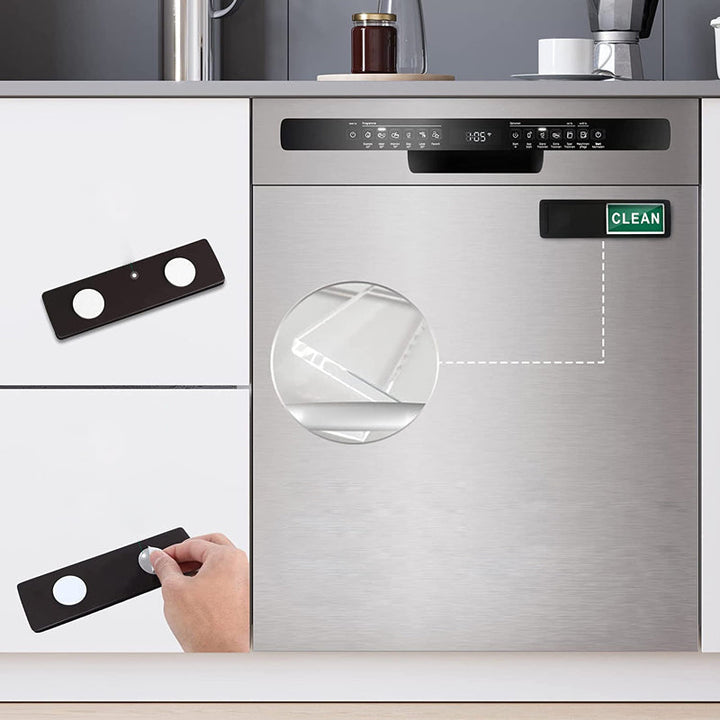 "Magnetisk diskmaskinsskylt, ren/smutsig indikator, elegant design, kontrastfärger, svart/vit, smart kökstillägg."