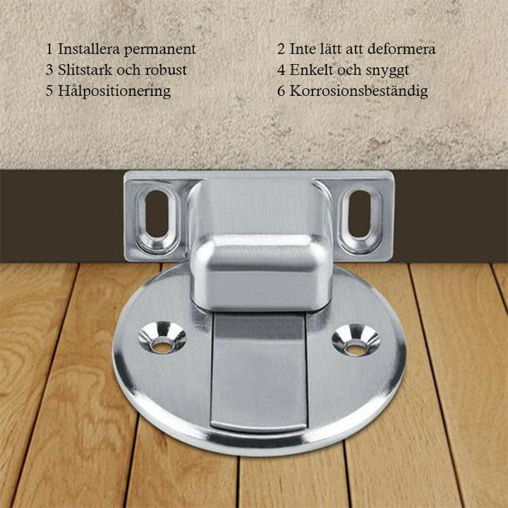 "Magnetisk dörrstopp i zinklegering, borstad yta, för hem och kontor, enkel installation, hållbar och elegant stil."