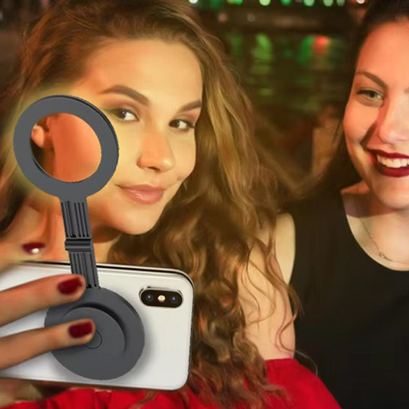 "Magnetisk selfiepinne med stativ, svart och vit, med teleskopisk design och 360° rotation för stabil och flexibel foto"