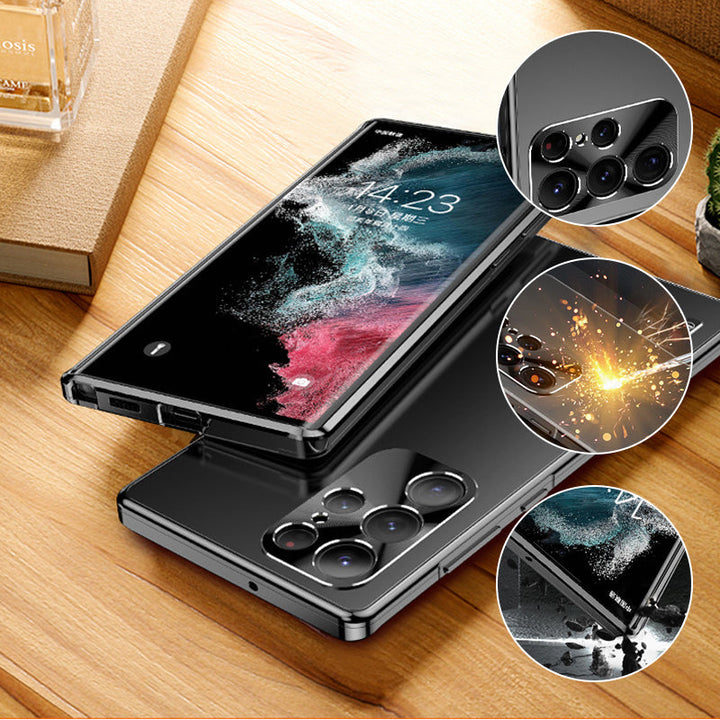 "Magnetisk telefonväska med legeringsram på smartphone, stötskydd och elegant design, perfekt för vardagsbruk."