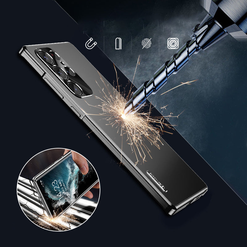 "Magnetisk telefonväska med legeringsram på smartphone, stötskydd och elegant design, perfekt för vardagsbruk."