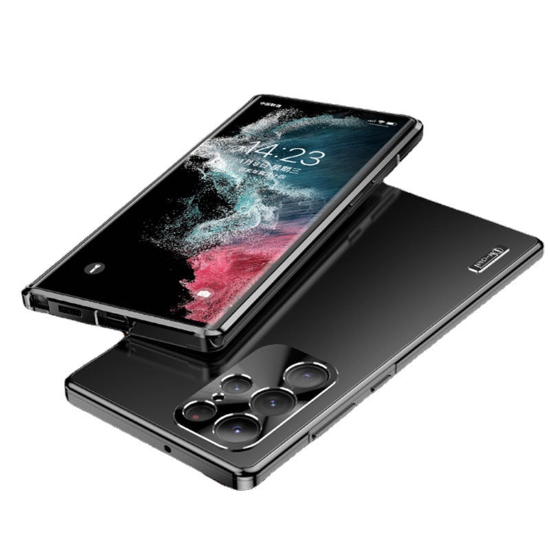 "Magnetisk telefonväska med legeringsram på smartphone, stötskydd och elegant design, perfekt för vardagsbruk."