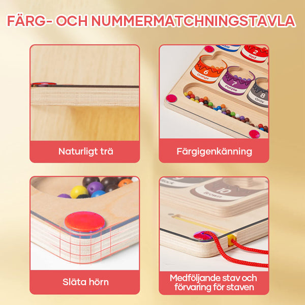 "Magnetisk trälabyrint för småbarn, färgglada pärlor och siffror, främjar färglära och finmotorik, 29,5x22 cm"