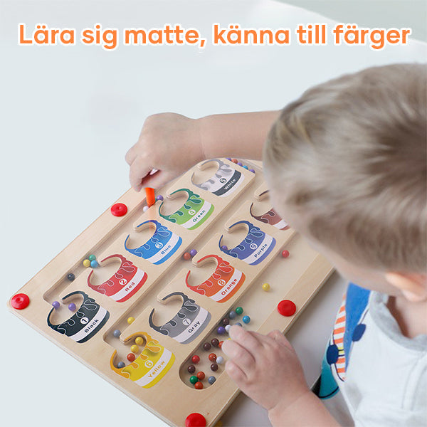 "Magnetisk trälabyrint för småbarn, färgglada pärlor och siffror, främjar färglära och finmotorik, 29,5x22 cm"