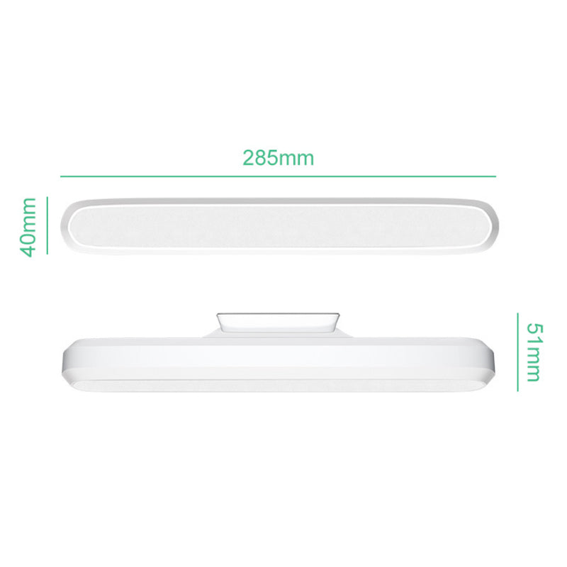 "Magnetisk uppladdningsbar bordslampa, kompakt design, magnetfot, justerbara ljusnivåer, svart eller vit färg."