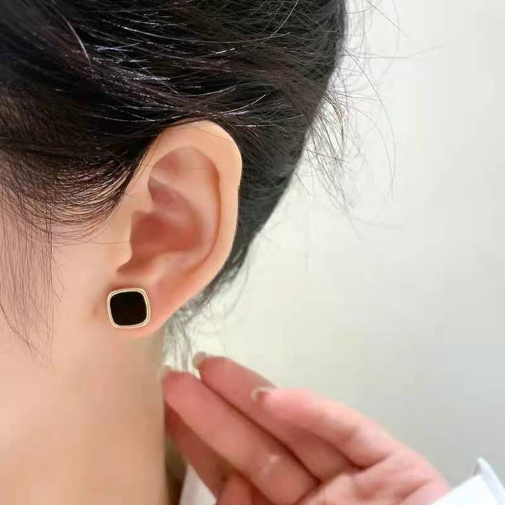 "Magnetiska dubbelsidiga örhängen, fyrkantig design med diamanter och svart alternativ, moderna och eleganta för kvinnor."