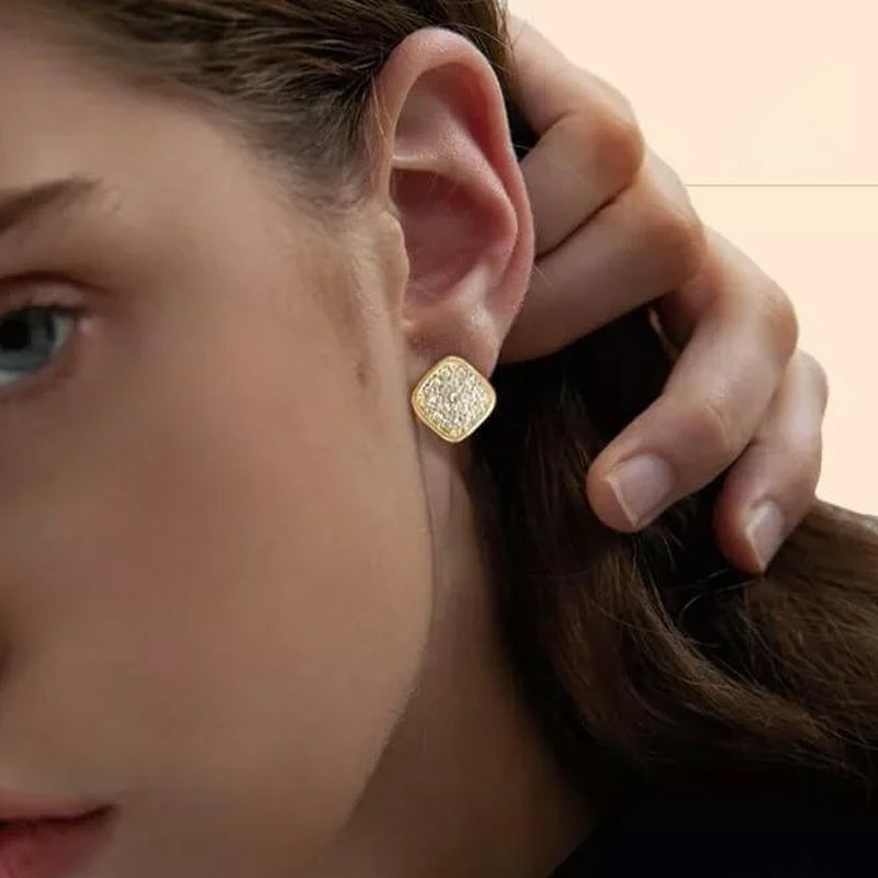 "Magnetiska dubbelsidiga örhängen, fyrkantig design med diamanter och svart alternativ, moderna och eleganta för kvinnor."