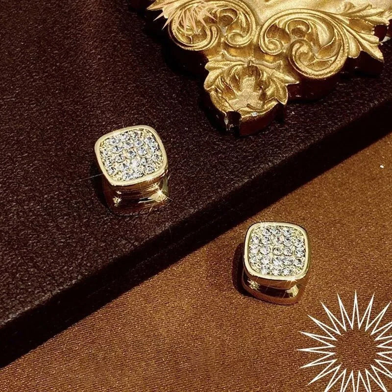 "Magnetiska dubbelsidiga örhängen, fyrkantig design med diamanter och svart alternativ, moderna och eleganta för kvinnor."