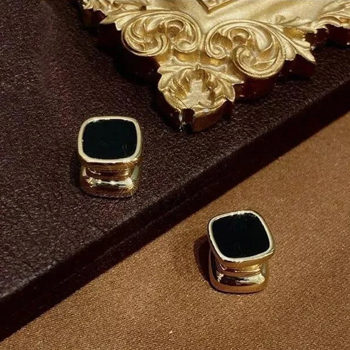 "Magnetiska dubbelsidiga örhängen, fyrkantig design med diamanter och svart alternativ, moderna och eleganta för kvinnor."