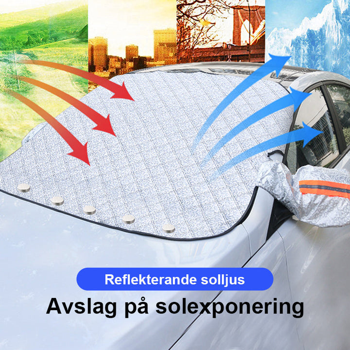 "Magnetiskt bilskydd silver, skyddar mot snö och frost, passar alla fordon, enkel installation, mått 150x105 cm."