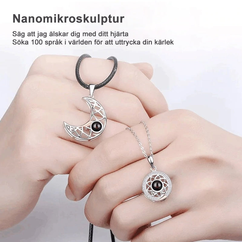 Magnetiskt halsband i sterling silver för par, projicerar kärleksbudskap på flera språk, elegant design med zirkon.
