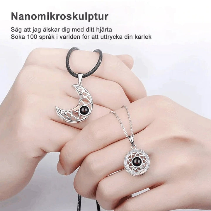 Magnetiskt halsband i sterling silver för par, projicerar kärleksbudskap på flera språk, elegant design med zirkon.