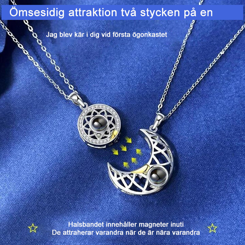 Magnetiskt halsband i sterling silver för par, projicerar kärleksbudskap på flera språk, elegant design med zirkon.