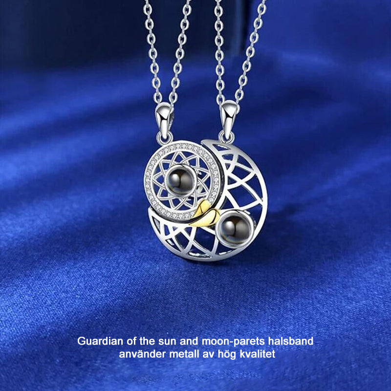 Magnetiskt halsband i sterling silver för par, projicerar kärleksbudskap på flera språk, elegant design med zirkon.