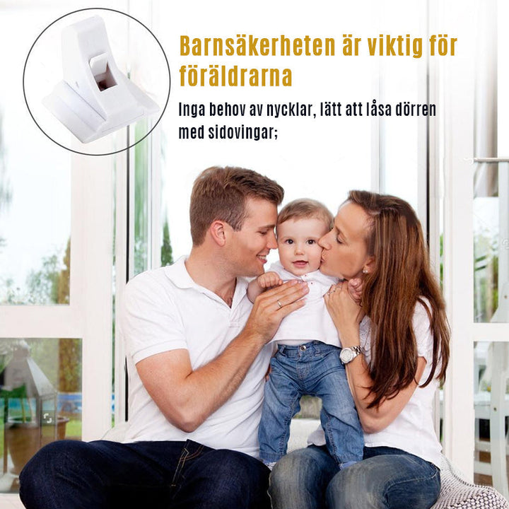 "Magnetiskt osynligt säkerhetslås för barn, diskret design utan skruvar, för säker barnsäkert hem."