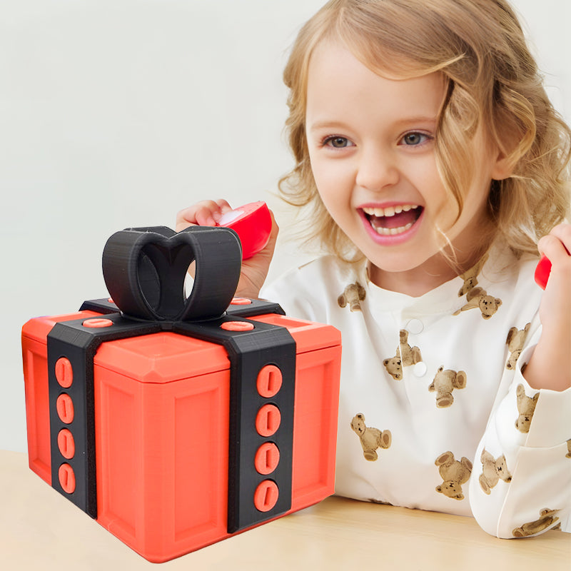 "Mångfärgad presentbox med mystisk design, 3D-utskriven med utmanande dolda nycklar och skruvbara bultar för spänning."