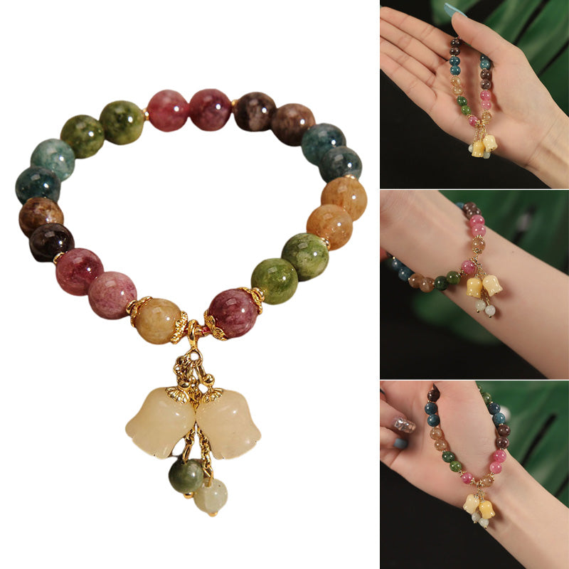 "Mångfärgat turmalin-armband för kvinnor, naturliga stenar, elegant och unikt designad smyckeaccessoar."