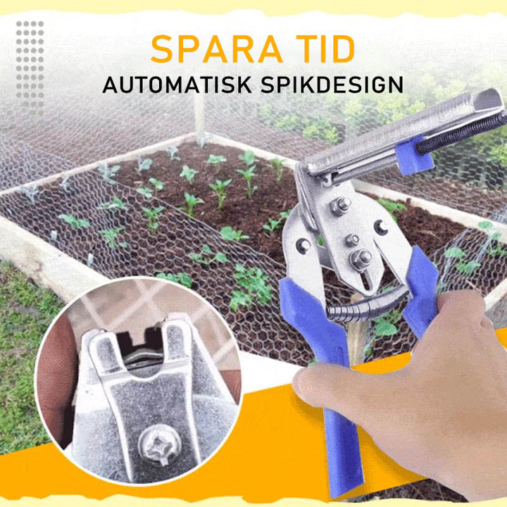 "Mångsidig burklämtång i manganstål med blå plasthandtag, perfekt för stängsel och burar, ergonomisk och hållbar."