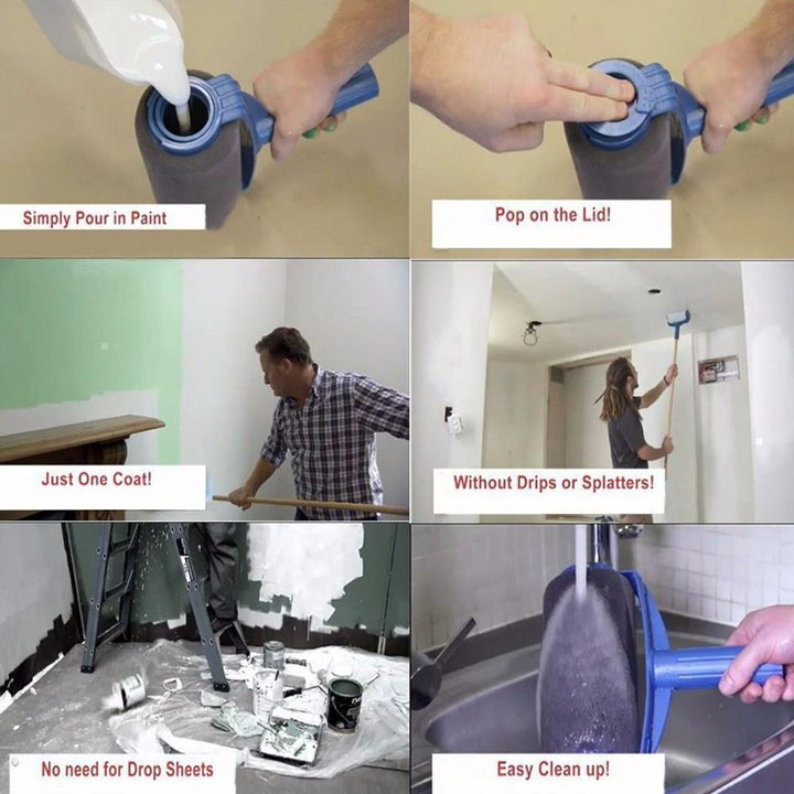 "Mångsidig målarroller med ergonomiskt handtag, microfiber, effektiv och hållbar, perfekt för jämn målning av väggar och tak.