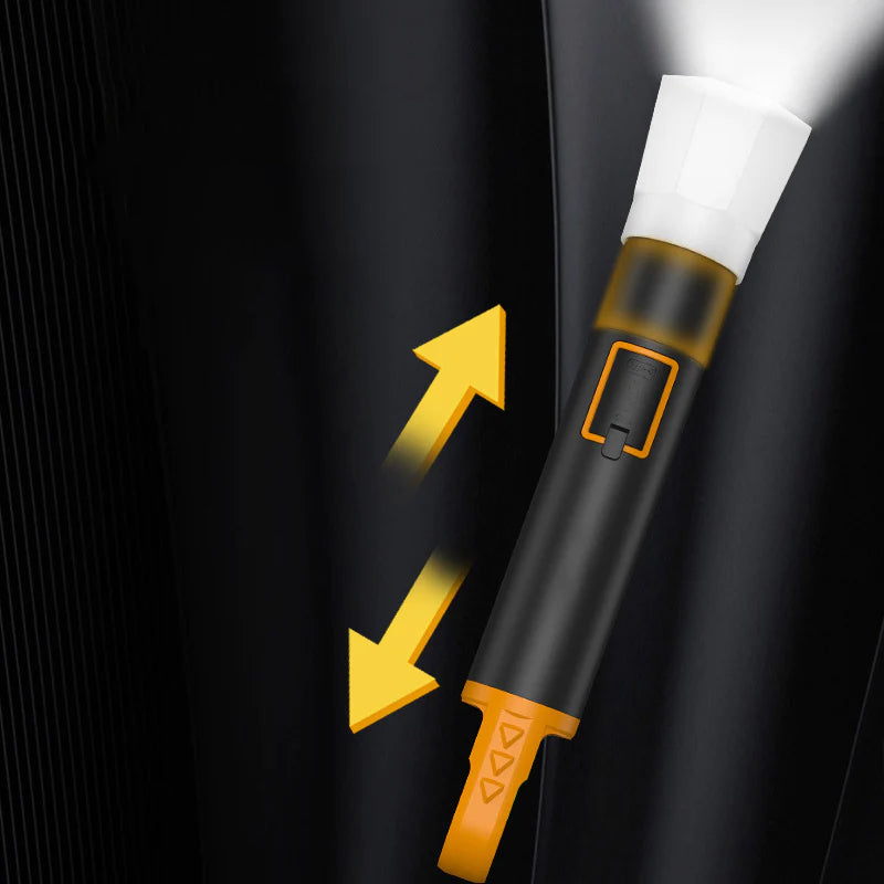 "Mångsidig Super Power LED-ficklampa med 1000 lumen, robust design, XHP50 LED, svart kropp, 3 ljuslägen, IP4-klassad."