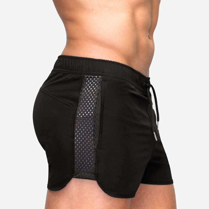 "Mäns andningsbara sommarmesh shorts i flera färger, lätt meshmaterial, två fickor, ideal för strand och träning."