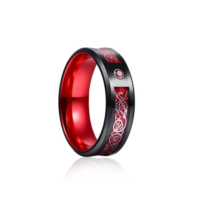 "Mäns färgglada tungstencarbide drakring, elegant design, i grön nyans. Högkvalitativt smycke för stilmedvetna män."