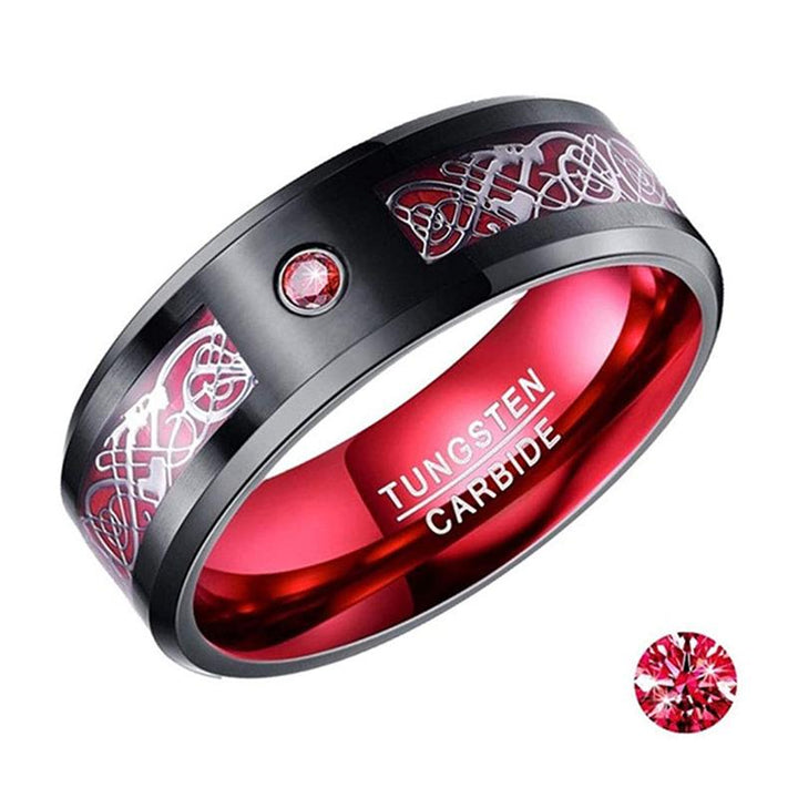 "Mäns färgglada tungstencarbide drakring, elegant design, i grön nyans. Högkvalitativt smycke för stilmedvetna män."